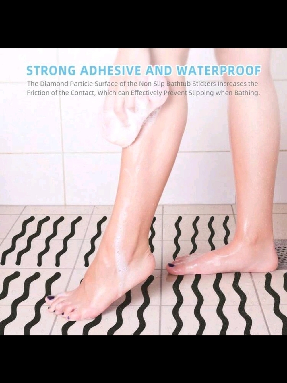 Non-Slip Bathtub/Shower Floor Stickers – Black Wave Grip - 24 Pcs.